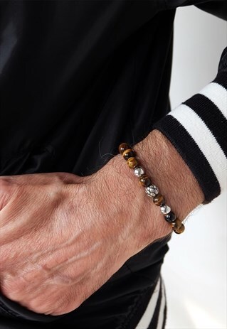 TIGER EYE POWER BRACELET WITH SILVER LOTUS