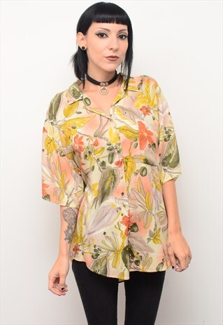 VINTAGE 90'S ARTY FLORAL PATTERNED SLOUCHY SHIRT