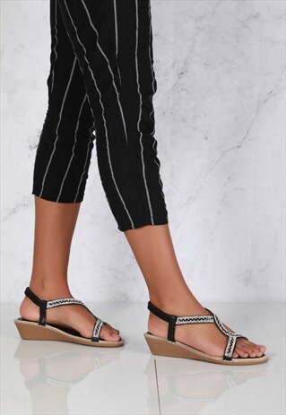 SLINGBACK DIA DETAIL LOW WEDGE IN BLACK
