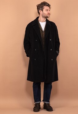 Vintage 90's Men Wool Blend Coat in Dark Gray
