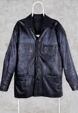 Vintage Black Leather Jacket Genuine Medium