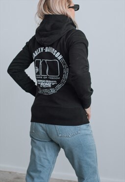 Vintage Y2k Hooded Zip Up Logo Sweatshirt in Black XS