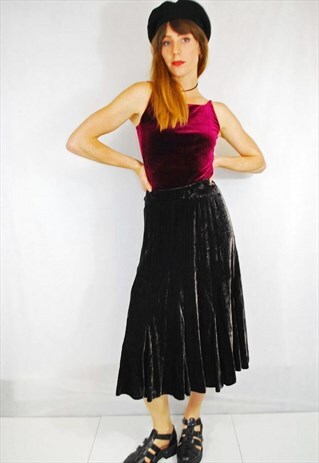 VINTAGE Y2K VELVET GOTHIC MIDI SKIRT GREY