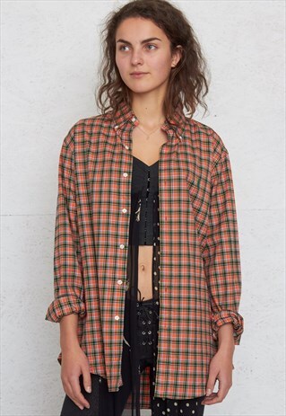 VINTAGE ORANGE RALPH LAUREN LONG SLEEVE CHECKERED SHIRT