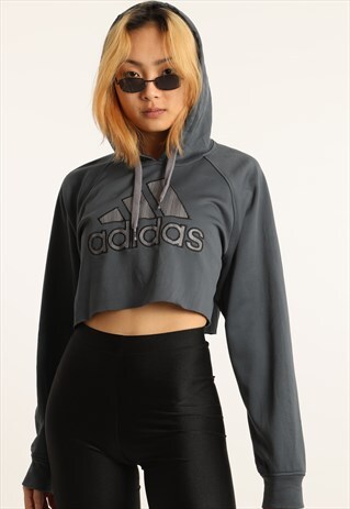 VINTAGE ADIDAS EMBROIDERED SPELLOUT CROPPED HOODIE