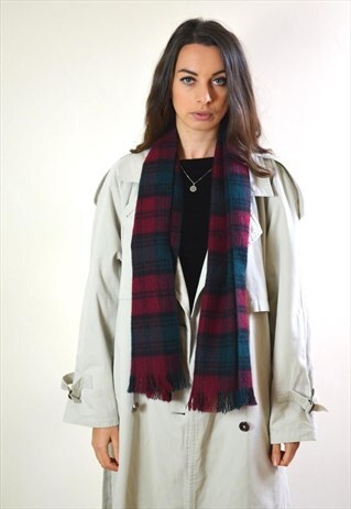 1990S VINTAGE TARTAN RED & GREEN SCARF