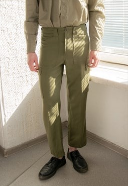 Vintage 80's Green Military Style Khaki Thin Wool Trousers