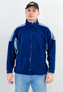 Blue fleece y2k vintage sweatshirt full zip jacket warm L