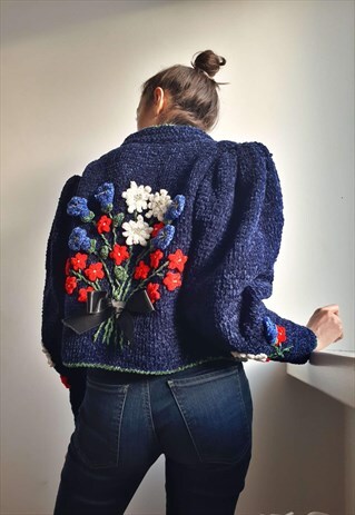 CHENILLE EMBROIDERED BLAZER PUFF SLEEVE