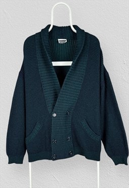 Vintage Farah Chunky Knit Cardigan Wool Green Blue Mens XL