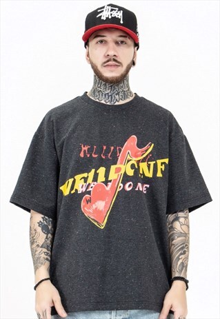 KALODIS VINTAGE DISTRESSED GRAINY NOTE PRINT T-SHIRT