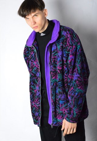 VINTAGE 90S PURPLE ABSTRACT FLEECE JACKET
