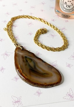 1970's Brown Agate Slice Necklace