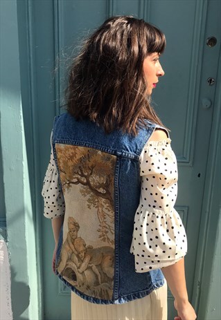 FRANKIE. DENIM JACKET REWORKED WITH VINTAGE TAPESTRY