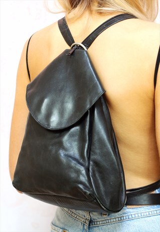 1990S VINTAGE BLACK REAL SOFT LEATHER MINI BACKPACK