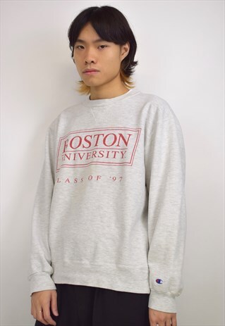 VINTAGE 90S CHAMPION GREY 'BOSTON UNIVERSITY' SWEATSHIRT