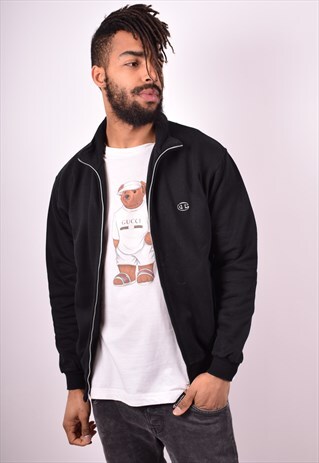 CHAMPION MENS VINTAGE TRACKSUIT TOP JACKET SMALL BLACK 90S