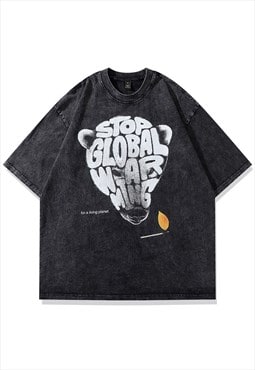 Global warming t-shirt polar bear tee retro eco top in grey