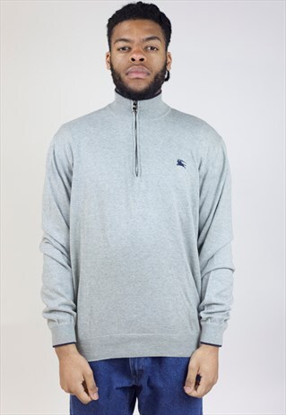 VINTAGE 90S BURBERRY GREY QUARTER ZIP LIGHT JUMPER