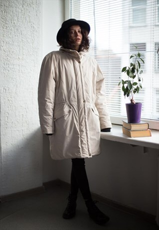 VINTAGE 80'S BEIGE HIGH COLLAR PARKA COAT