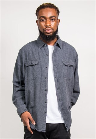 VINTAGE 90'S GREY FLANNEL THICK LONG SLEEVE SHIRT