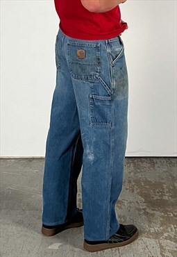 Vintage Carhartt Carpenter Pants Men's Mid Blue