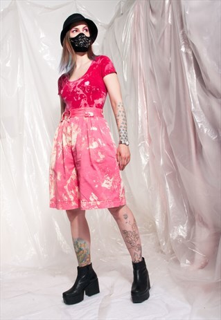 VINTAGE SHORTS 80S REWORKED TIE-DYE PLEATED WIDE-LEG PANTS