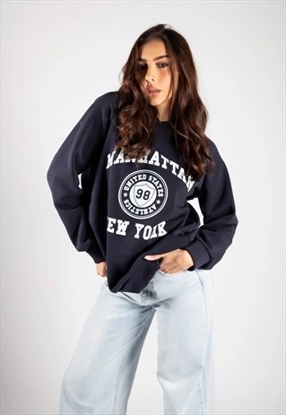 NAVY GRAPHIC OVERSIZED 'NEW YORK' HOODIE