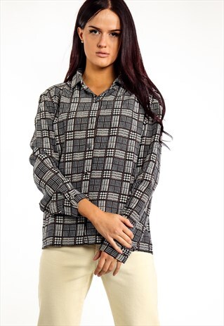 VINTAGE CHECKERED SILK BLOUSE ACBL44