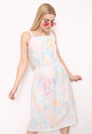 VINTAGE 80S PASTEL PRINT SUMMER MIDI DRESS
