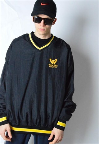 VINTAGE 90S BLACK EMBROIDERED SHELL V-NECK JACKET