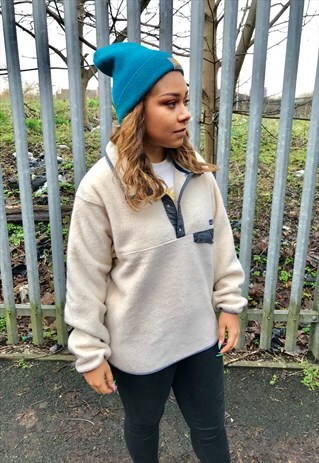 VINTAGE PATAGONIA BEIGE SYNCHILLA 1/4 BUTTON HIKING FLEECE