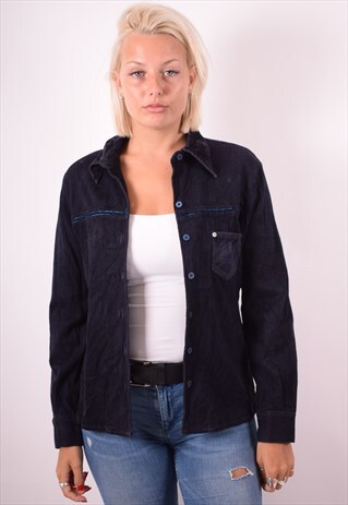 REPLAY WOMENS VINTAGE CORDUROY SHIRT MEDIUM BLUE 90S