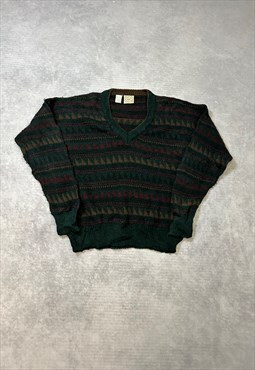 Vintage Abstract Knitted Jumper Patterned Grandad Sweater