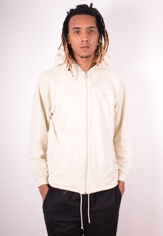 NIKE MENS VINTAGE HOODIE JACKET SMALL OFF WHITE 90S