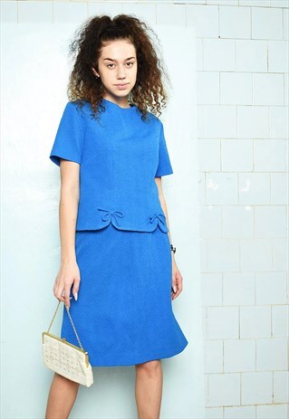 VINTAGE 60S PARISIAN CHIC BLUE CLASSY CO-ORD TWO PIECE