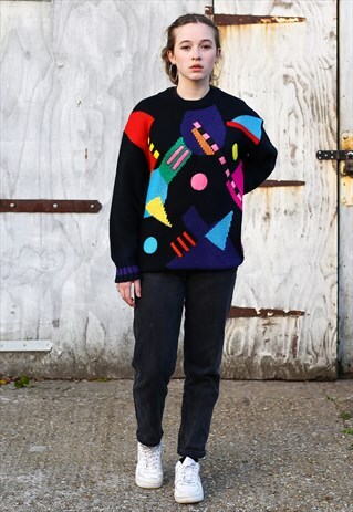 80'S FUNKY PATTERNED KNITTED JUMPER