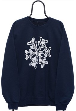 Vintage Snowflake Graphic Christmas Navy Sweatshirt Mens