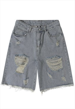 Ripped denim shorts shredded crop jean skater pants in blue