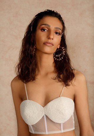 SLEEVELESS BEADED BUSTIER IN WHITE