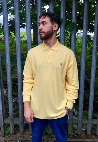 VINTAGE RL POLO SHIRT YELLOW LONG SLEEVED TOP