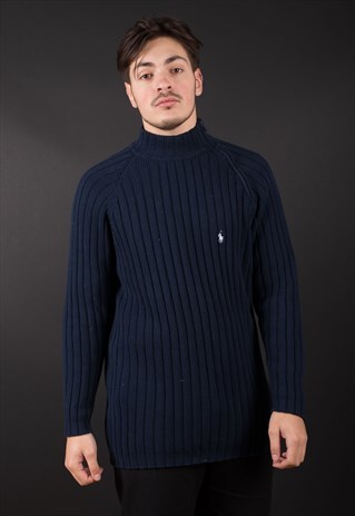 BLUE KNIT POLO BY RL JUMPER WITH ZIP IN NECK