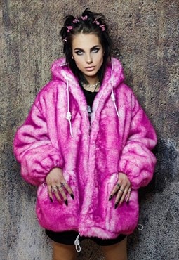 Luxury faux fur jacket detachable fluffy fleece bomber pink