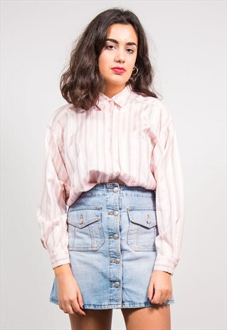 80'S VINTAGE PINK STRIPE SILKY STYLE SHIRT
