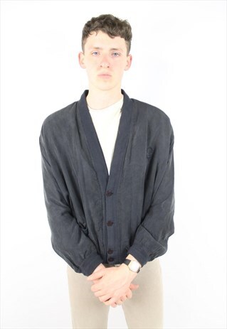 VINTAGE NAVY SILK BUTTON-UP BOMBER JACKET