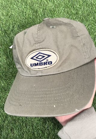 VINTAGE UMBRO BASEBALL CAP HAT IN BROWN WITH EMBROIDERED PAT