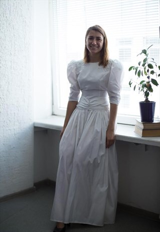 VINTAGE 70'S WHITE MAXI PUFF SLEEVED WEDDING DRESS