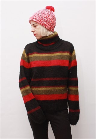 VINTAGE 90' BEAUTIFUL COZY STRIPED JUMPER TURTLENECK