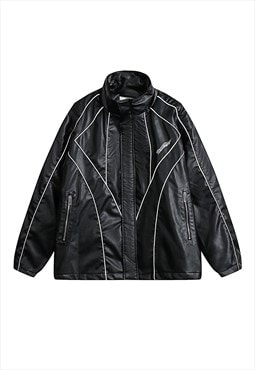 Faux leather racing jacket PU Gothic punk bomber in black