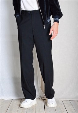 Y2K Black Minimalist Wool Blend Formal Mens Preppy Pants